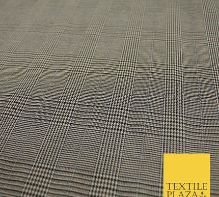 Beige with Black Tartan Check Dogtooth Scottish Plaid Polyviscose Fabric 10189