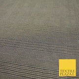 Beige with Black Tartan Check Dogtooth Scottish Plaid Polyviscose Fabric 10189