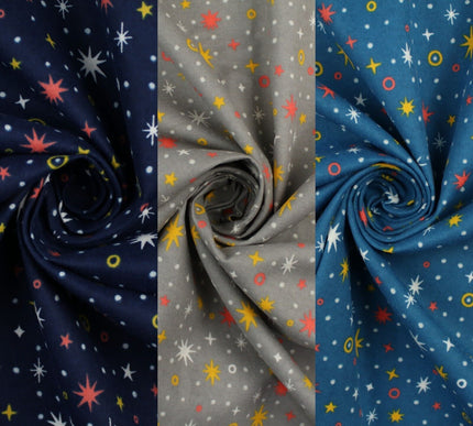 Starry Night Sparkle Stars Brushed Cotton Winceyette Fabric Flannel