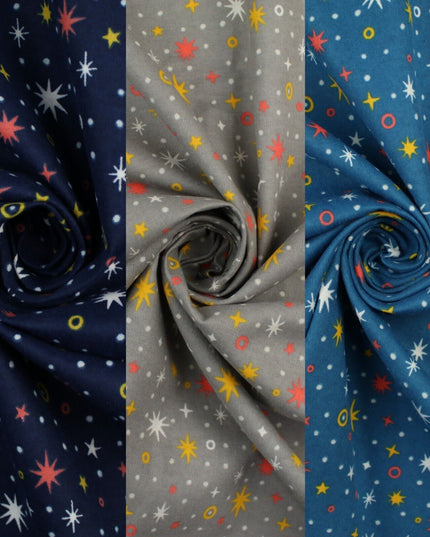 Starry Night Sparkle Stars Brushed Cotton Winceyette Fabric Flannel