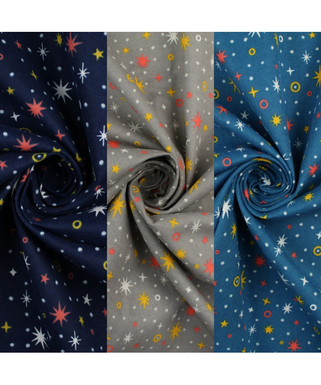 Starry Night Sparkle Stars Brushed Cotton Winceyette Fabric Flannel