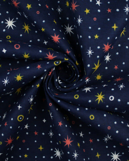 Starry Night Sparkle Stars Brushed Cotton Winceyette Fabric Flannel