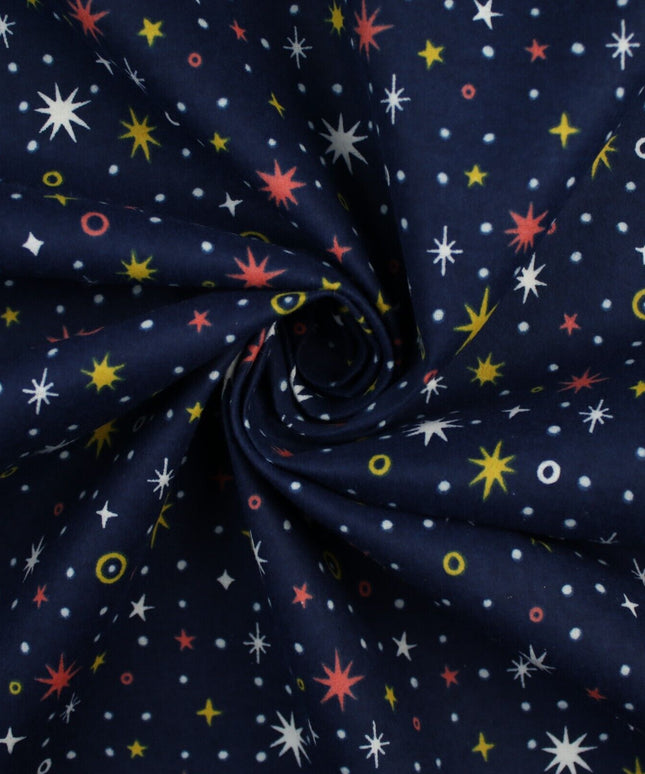 Starry Night Sparkle Stars Brushed Cotton Winceyette Fabric Flannel