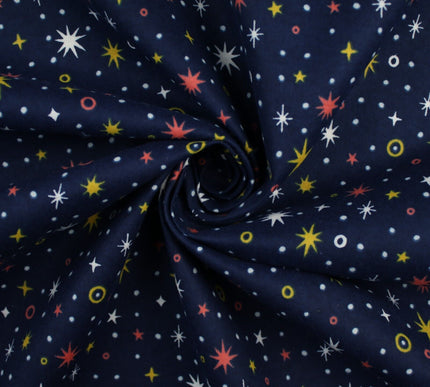 Starry Night Sparkle Stars Brushed Cotton Winceyette Fabric Flannel