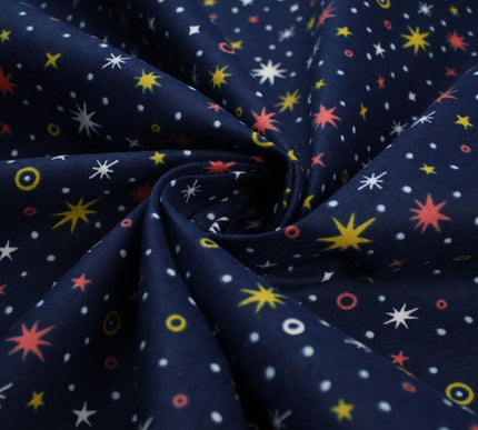 Starry Night Sparkle Stars Brushed Cotton Winceyette Fabric Flannel