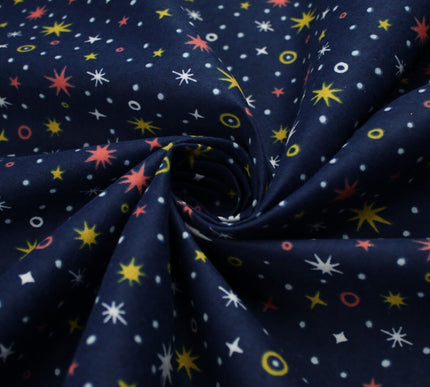 Starry Night Sparkle Stars Brushed Cotton Winceyette Fabric Flannel
