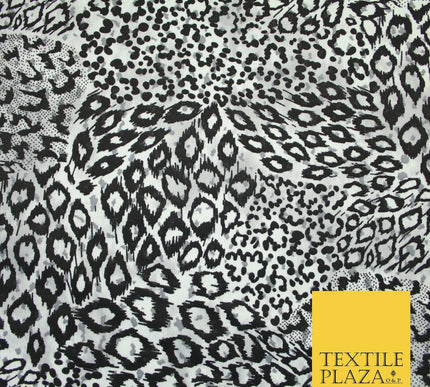 White Black & Grey Animal Inspired Spot Print Soft Stretch Jersey Fabric 56"6689