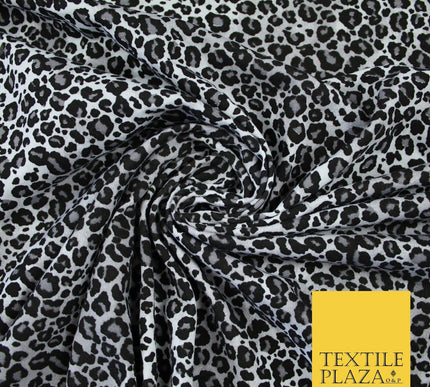 White with Black & Grey Animal Spot Print Soft Stretch Jersey Fabric 56" 6686