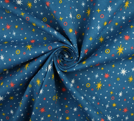 Starry Night Sparkle Stars Brushed Cotton Winceyette Fabric Flannel