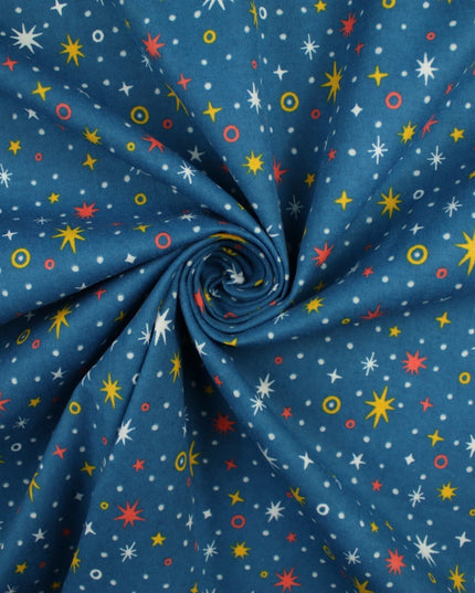 Starry Night Sparkle Stars Brushed Cotton Winceyette Fabric Flannel