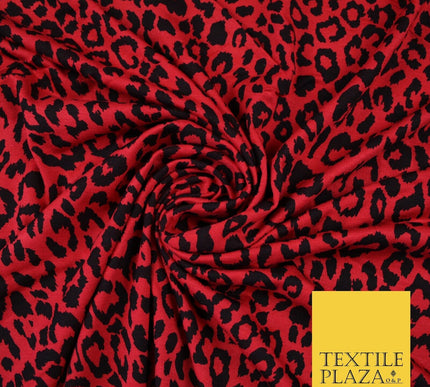 Red with Black Animal Spot Print Soft Stretch Jersey Fabric 56" 6685