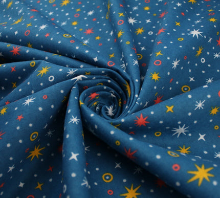 Starry Night Sparkle Stars Brushed Cotton Winceyette Fabric Flannel