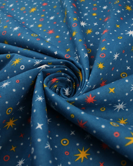 Starry Night Sparkle Stars Brushed Cotton Winceyette Fabric Flannel