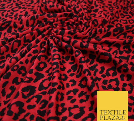 Red with Black Animal Spot Print Soft Stretch Jersey Fabric 56" 6685