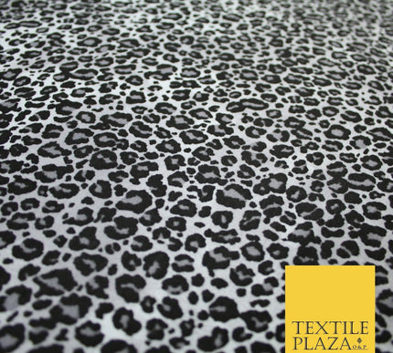 White with Black & Grey Animal Spot Print Soft Stretch Jersey Fabric 56" 6686