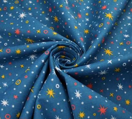 Starry Night Sparkle Stars Brushed Cotton Winceyette Fabric Flannel
