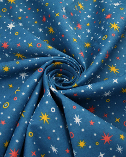 Starry Night Sparkle Stars Brushed Cotton Winceyette Fabric Flannel