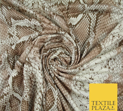 Off White & Beige Snake Skin Print Soft Stretch Jersey Fabric 56" 6682