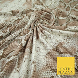 Off White & Beige Snake Skin Print Soft Stretch Jersey Fabric 56" 6682