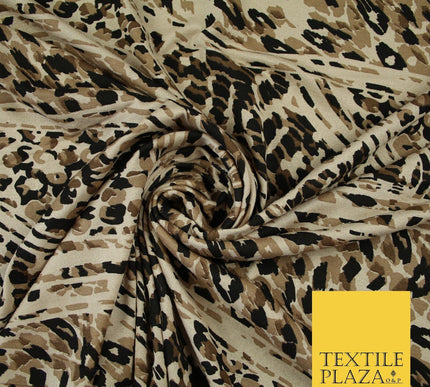 Beige & Black Abstract Leopard Print Soft Stretch Jersey Fabric 56" 6681