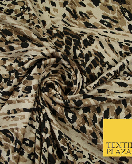 Beige & Black Abstract Leopard Print Soft Stretch Jersey Fabric 56" 6681