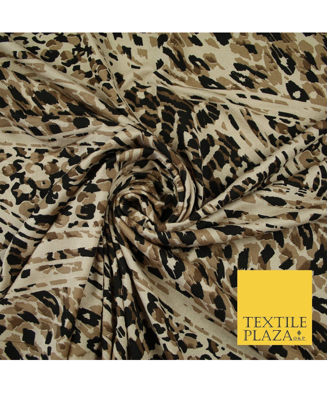 Beige & Black Abstract Leopard Print Soft Stretch Jersey Fabric 56" 6681