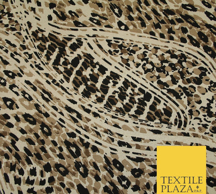 Beige & Black Abstract Leopard Print Soft Stretch Jersey Fabric 56" 6681