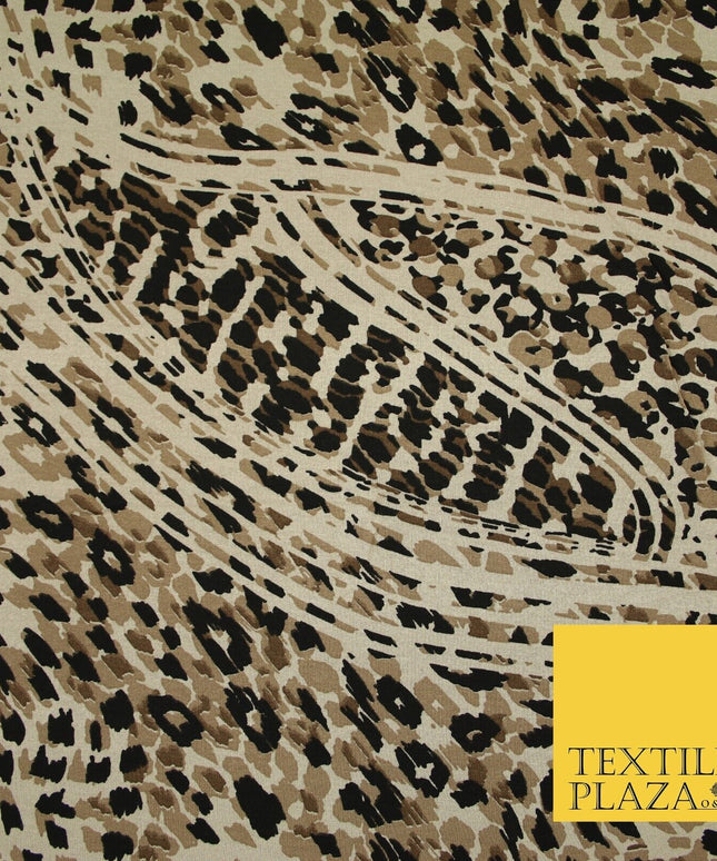 Beige & Black Abstract Leopard Print Soft Stretch Jersey Fabric 56" 6681