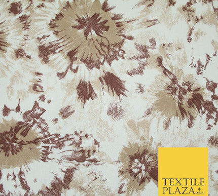 Off White with Dark Brown Tie Dye Print Soft Stretch Jersey Fabric 56" 6680