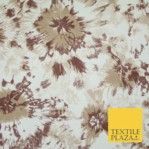 Off White with Dark Brown Tie Dye Print Soft Stretch Jersey Fabric 56" 6680
