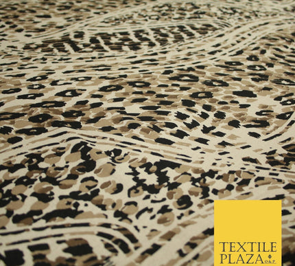 Beige & Black Abstract Leopard Print Soft Stretch Jersey Fabric 56" 6681