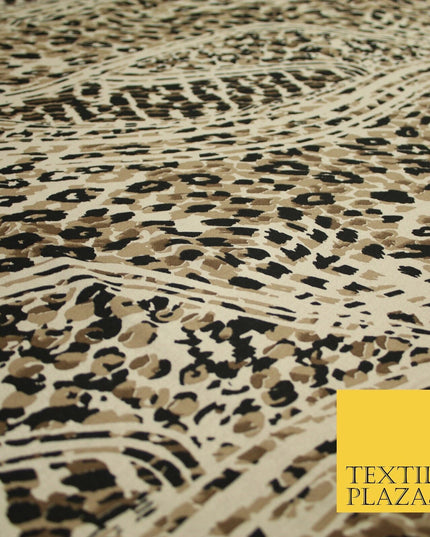 Beige & Black Abstract Leopard Print Soft Stretch Jersey Fabric 56" 6681