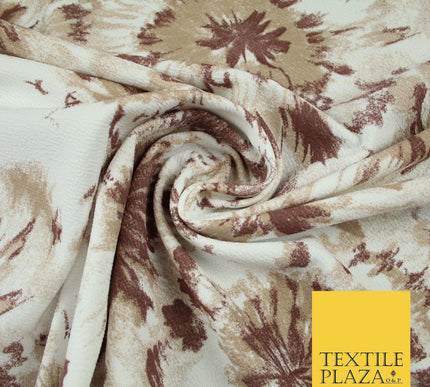 Off White with Dark Brown Tie Dye Print Soft Stretch Jersey Fabric 56" 6680