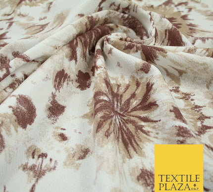 Off White with Dark Brown Tie Dye Print Soft Stretch Jersey Fabric 56" 6680
