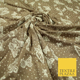 Dark Beige with Off White Butterfly Print Soft Stretch Jersey Fabric 56" 6671