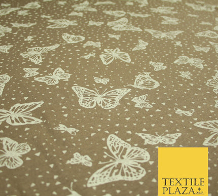 Dark Beige with Off White Butterfly Print Soft Stretch Jersey Fabric 56" 6671