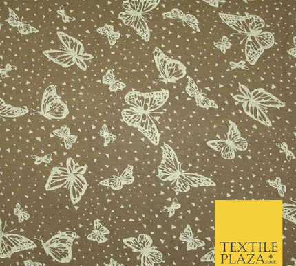 Dark Beige with Off White Butterfly Print Soft Stretch Jersey Fabric 56" 6671