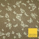 Dark Beige with Off White Butterfly Print Soft Stretch Jersey Fabric 56" 6671