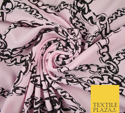 Baby pink with Black Chains Print Soft Stretch Jersey Fabric 56" 6672
