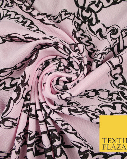 Baby pink with Black Chains Print Soft Stretch Jersey Fabric 56" 6672
