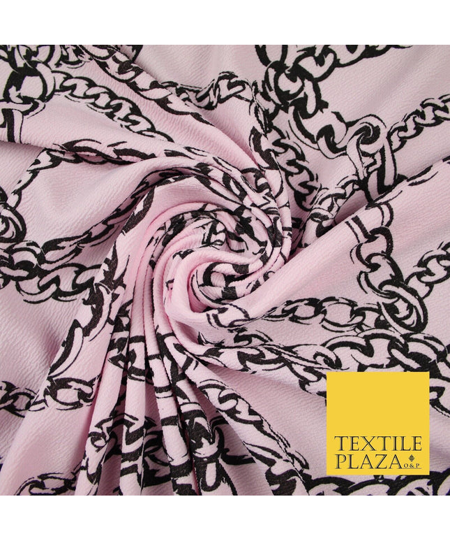 Baby pink with Black Chains Print Soft Stretch Jersey Fabric 56" 6672