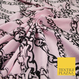 Baby pink with Black Chains Print Soft Stretch Jersey Fabric 56" 6672