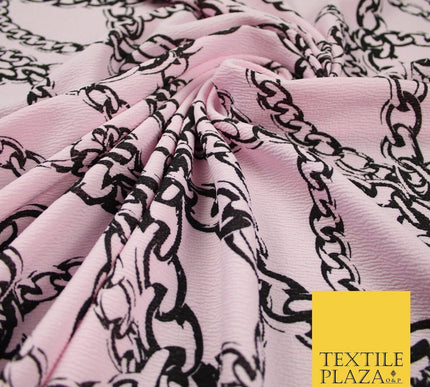 Baby pink with Black Chains Print Soft Stretch Jersey Fabric 56" 6672