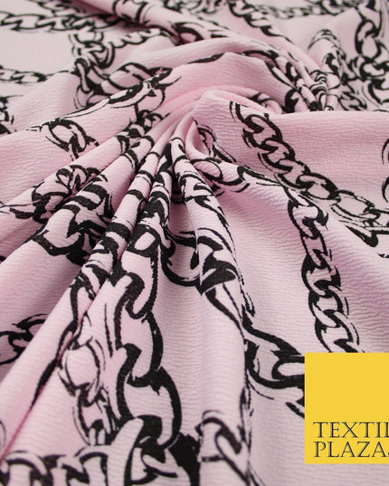 Baby pink with Black Chains Print Soft Stretch Jersey Fabric 56" 6672