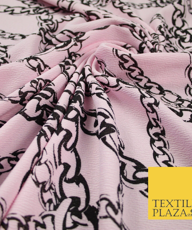 Baby pink with Black Chains Print Soft Stretch Jersey Fabric 56" 6672