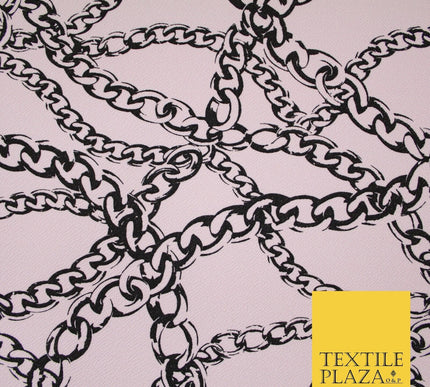 Baby pink with Black Chains Print Soft Stretch Jersey Fabric 56" 6672