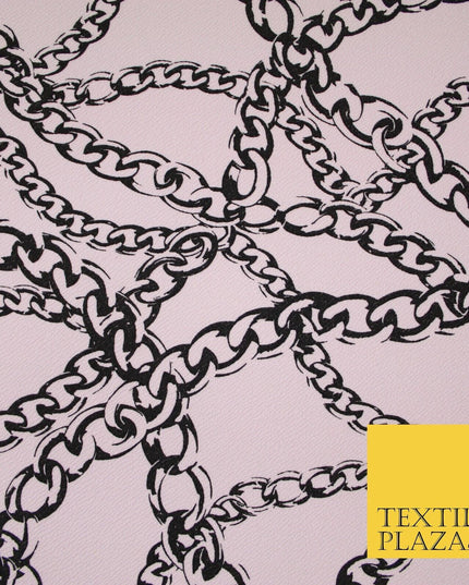 Baby pink with Black Chains Print Soft Stretch Jersey Fabric 56" 6672