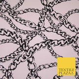 Baby pink with Black Chains Print Soft Stretch Jersey Fabric 56" 6672