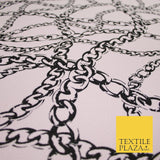 Baby pink with Black Chains Print Soft Stretch Jersey Fabric 56" 6672