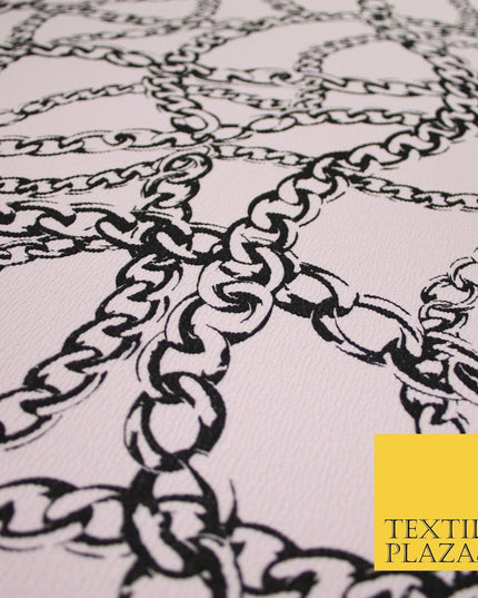 Baby pink with Black Chains Print Soft Stretch Jersey Fabric 56" 6672